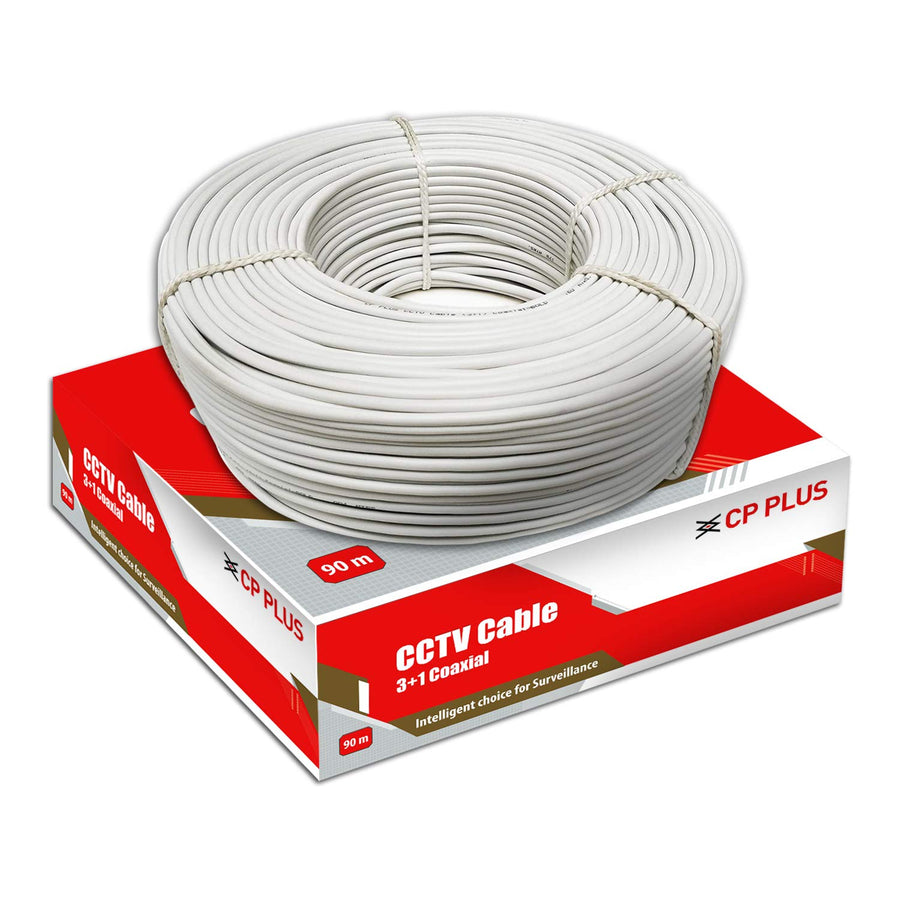 CP PLUS 3+1 Coaxial Pure Copper CCTV Camera Cable (90 Meter) | LLDPE Insulation Materia | for Video, Power and Audio Communication, White - CP-ECC-90RS