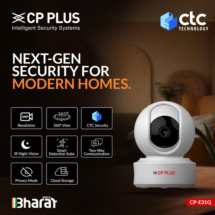 CP PLUS CP-E31Q 3MP Wi-Fi Security Camera for Home | AI Human Detection | Cloud Recording | 2 Way Talk | Motion Tracking | STQC Certified | 15 Mtr IR Night...